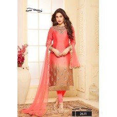 CORAL PINK AND BEIGE TWO TONE EMBROIDERED READY MADE SALWAR SUIT